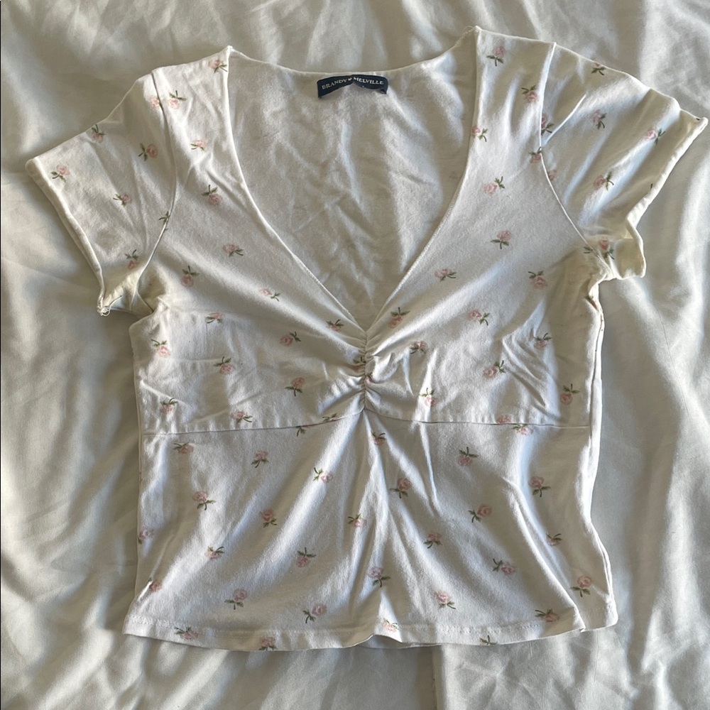 Brandy Melville Cream Floral Blouse